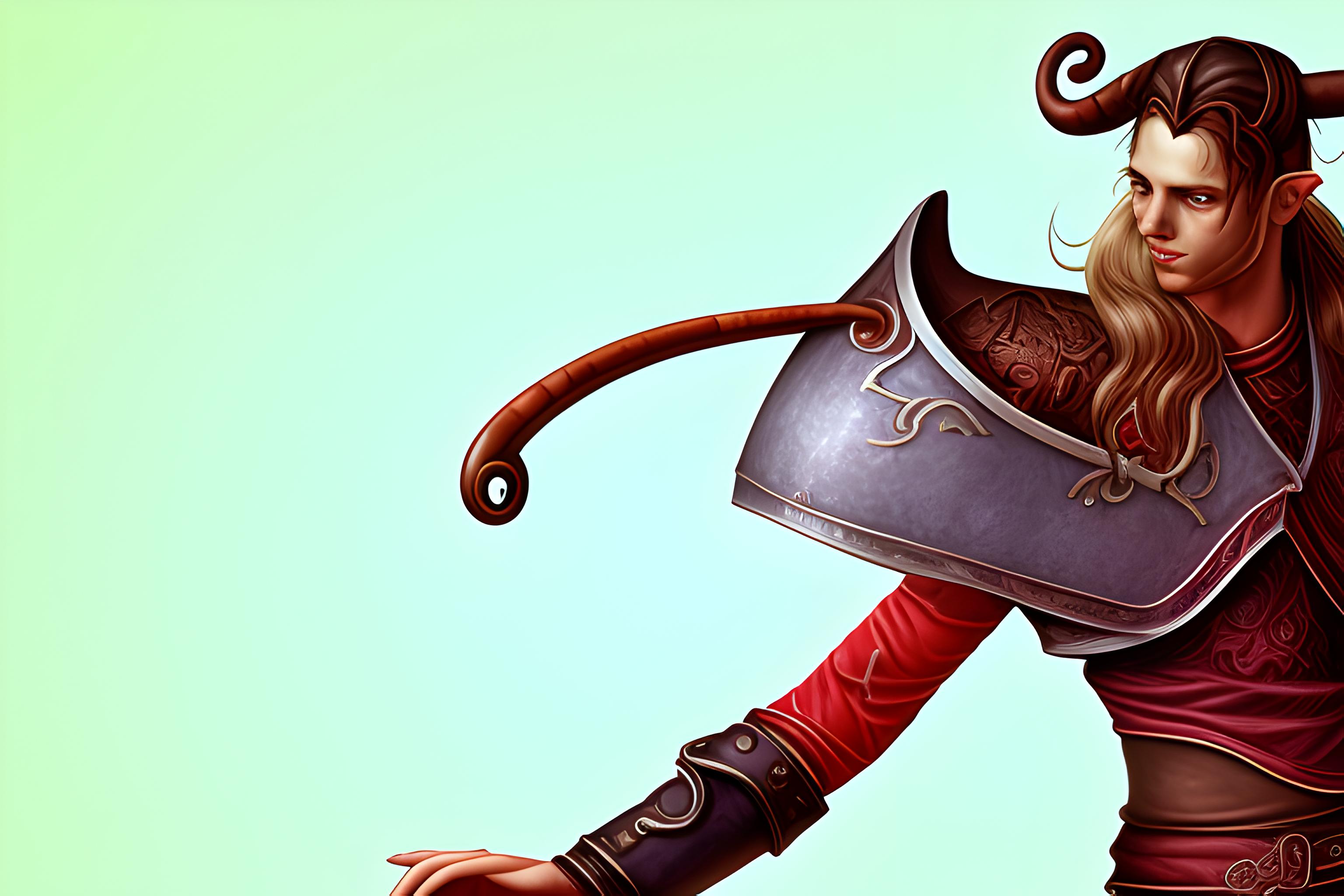 Baldur's Gate 3 bard Tiefling with light blue skin, red eyes, and long hair with red tips playing a…